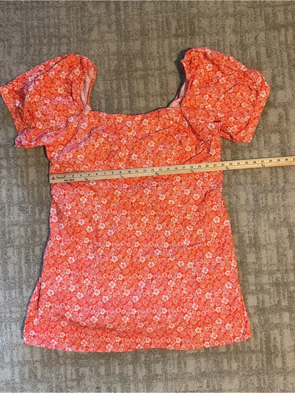 Anthropologie 100% Cotton Orange Hawaiian Puff-Sleeve Square-Neck Mini Dress 2xl
